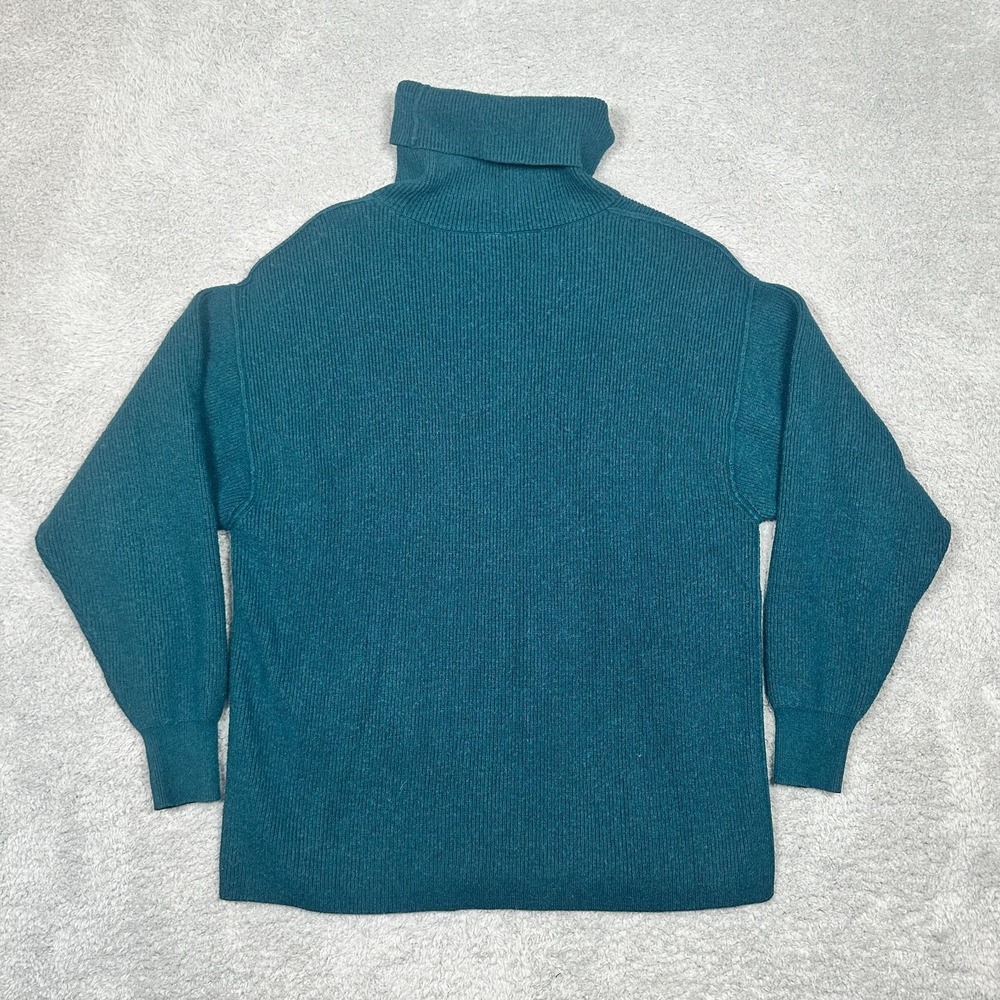Free People Oversized Ribbed Sweater Women Small Teal Turtleneck Long Sleeve - Picture 2 of 10